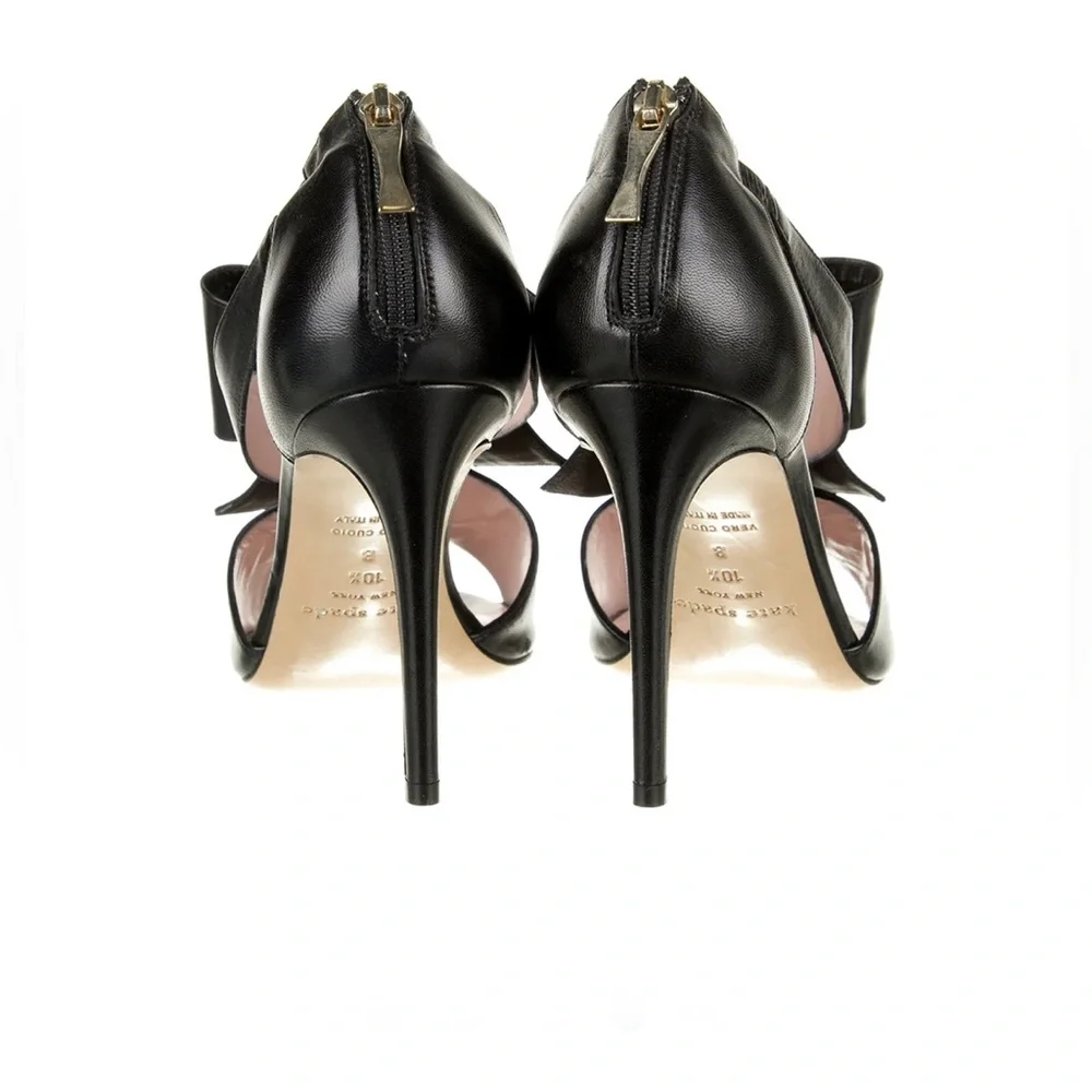 Kate Spade New York Leather Bow Detail Peep Toe Black Pumps Size 8.5